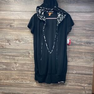 Apple Bottoms Black Silver Terry Hoodie Swim Coverup   SZ XL C101637